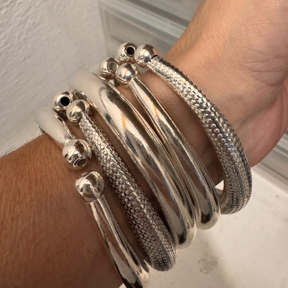 5 Silver Bangles Bracelets Set - image 3